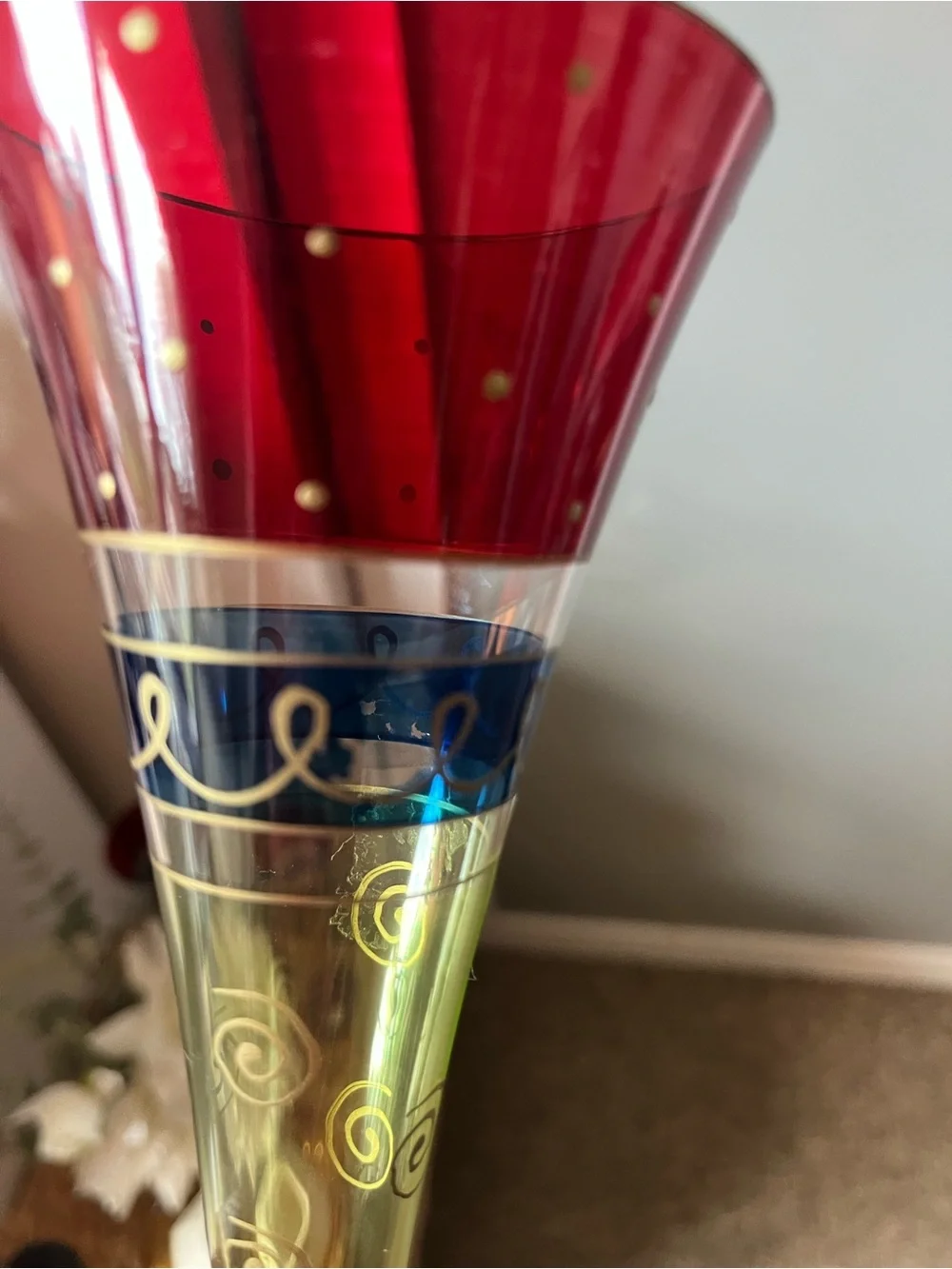 Pier 1 Imports Vintage Set of 4 Hand-Painted Tall Fluted Glasses #224
